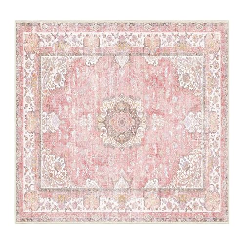 VARIKASHOM Teppich Quadratisch,Vintage Distressed Oriental Blush Floral Flowers, Pink, 150 x 150 cm, Carpet Living Room Couchtisch Sofa Wohnzimmerteppich Waschbar Matte VARIKASHOM Teppich Quadratisch,Vintage Distressed Oriental Blush Floral Flowers, Pink, 150 x 150 cm, Carpet Living Room Couchtisch Sofa Wohnzimmerteppich Waschbar Matte von VARIKASHOM