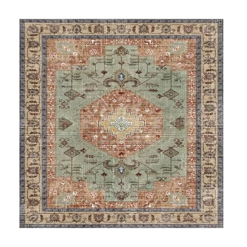 VARIKASHOM Teppich Quadratisch,Vintage Orientalisches Rot Rostfarbenes Home Office Dekor, Grün, 180 x 180 cm,Waschbarer große teppiche Bettvorleger Schlafzimmer Esstisch Innen Deko von VARIKASHOM
