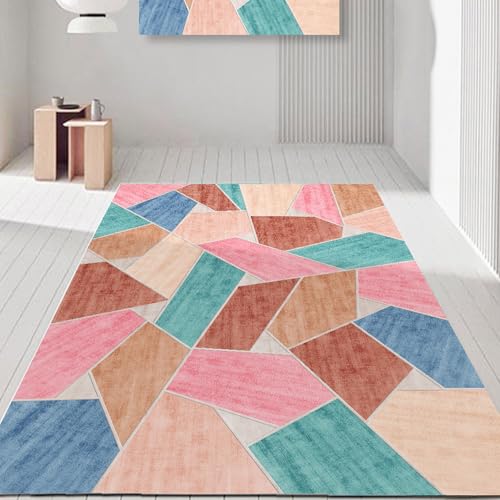VARIKASHOM Teppich Wohnzimmer, Schlafzimmer Bettvorleger, Moderner Teppiche waschbarer, Mehrfarbig Orange Pink deko für Mädchen Teenager Wohnheim, modern, geometrisch, Blaugrün, 90 x 160 cm von VARIKASHOM
