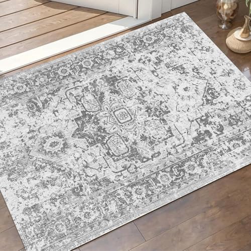 VARIKASHOM Teppich Wohnzimmer Waschbar Anti-Rutsch Extra Große Schlafzimmer Teppiche Matte,Floral Distressed Vintage Solid Modern Prints, Grau, 200 x 250 cm von VARIKASHOM