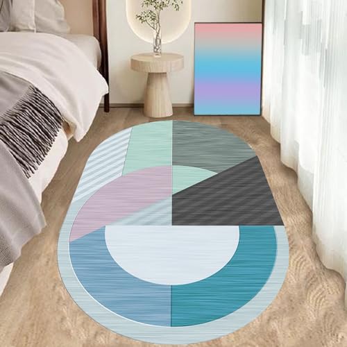 VARIKASHOM Teppiche Oval Deko Wohnzimmer Schlafzimmer Bettvorleger Flure Vorräume Homeoffices,Mehrfarbige, schwarz-weiße geometrische Designs, modernes Dekor, Grün, 110 x 180 cm von VARIKASHOM