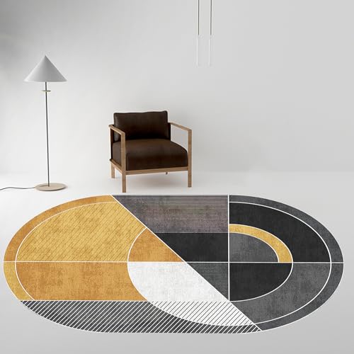 VARIKASHOM Teppiche Oval Wohnzimmer Schlafzimmer, Bürostuhl, Sofa,leicht zu reinigen,Schwarz Grau Weiß Geometrisches Design Modernes Dekor,Gelb,100 x 180 cm von VARIKASHOM