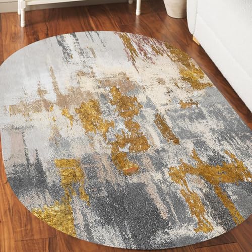 VARIKASHOM Teppiche Oval für Wohnzimmer Schlafzimmer Bett, Teppichen leicht zu reinigen, Mehrfarbig Grau Beige Orange Abstraktes Design Modern, Schwarz, 80 x 150 cm von VARIKASHOM