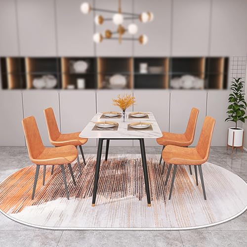 VARIKASHOM Teppiche Oval für Wohnzimmer Schlafzimmer Bett, Teppichen leicht zu reinigen, Schwarz Grau Weiß Abstrakt Zeitgenössisch, Orange, 80 x 150 cm von VARIKASHOM