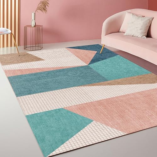 VARIKASHOM Wohnzimmerteppich Innen Zimmer Deko Teppich Schlafzimmer, Waschbar rutschfest,Buntes Beige-Creme-Geometrisches Design Modern, Blaugrün, 180 x 200 cm von VARIKASHOM