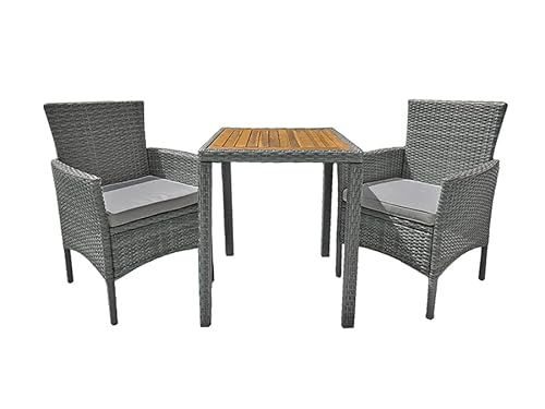 VARILANDO Balkon-Set, 2 Sessel mit Tisch, Kunst-Rattan, Möbel für den Balkon, Kunststoffgeflecht UV-beständig, Tischplatte Akazie aus 100% nachhaltigem Anbau (hellgrau) von VARILANDO