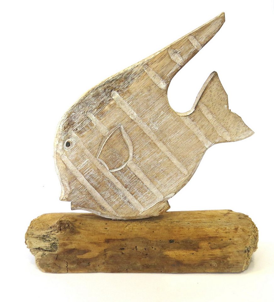 VARIOS Dekofigur Holz Fisch Deko Standfigur Maritim Natur Handarbeit 23 cm von VARIOS