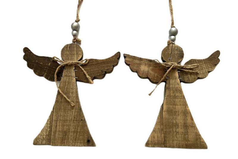 VARIOS Dekohänger Engel Holz Hänger Weihnachten Rustikal Handgefertigt 25 cm 2er Set (2 St), Handarbeit von VARIOS