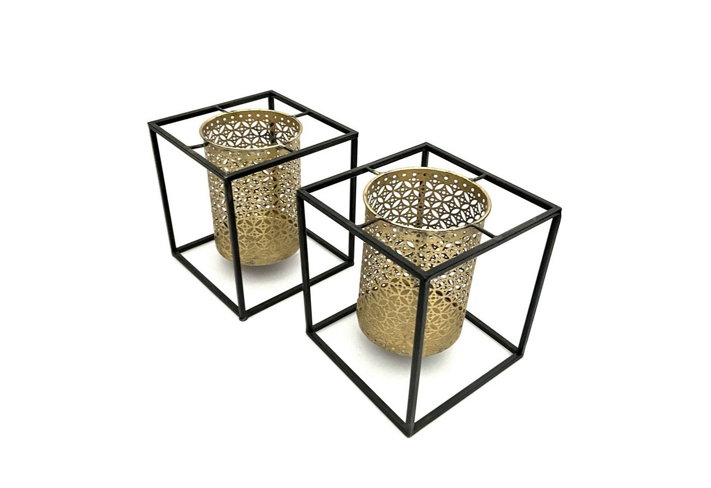 VARIOS Teelichthalter Kerzenständer Teelichthalter Gold Quadratisch Vintage 2er Set 19 cm, Industrial/Vintage Stil VARIOS Teelichthalter Kerzenständer Teelichthalter Gold Quadratisch Vintage 2er Set 19 cm, Industrial/Vintage Stil von VARIOS