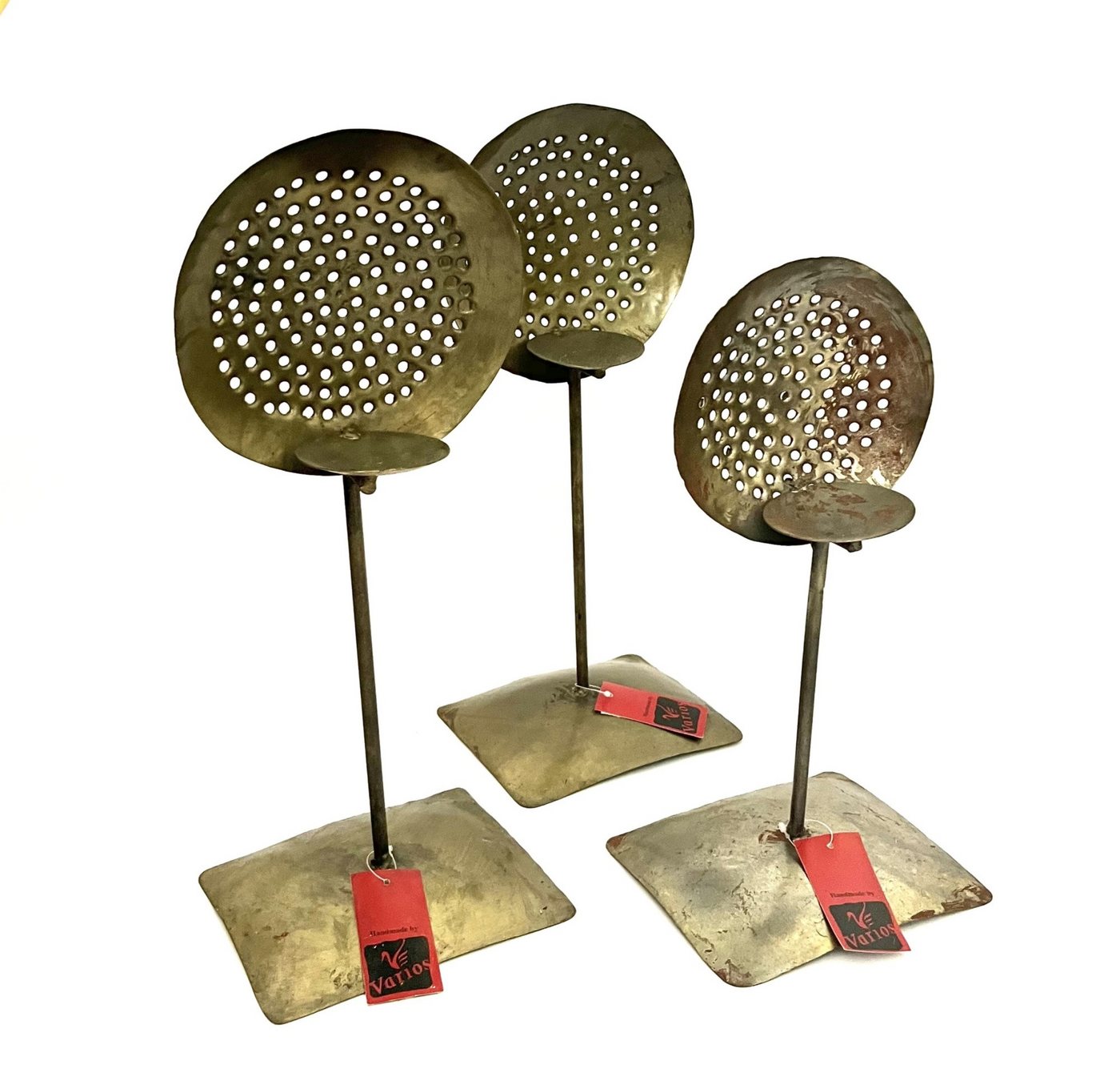 VARIOS Teelichthalter Teelichthalter Goldfarben Antik Vintage Industrie Stil 3er Set 40 cm (3 St), Vintage Stil von VARIOS