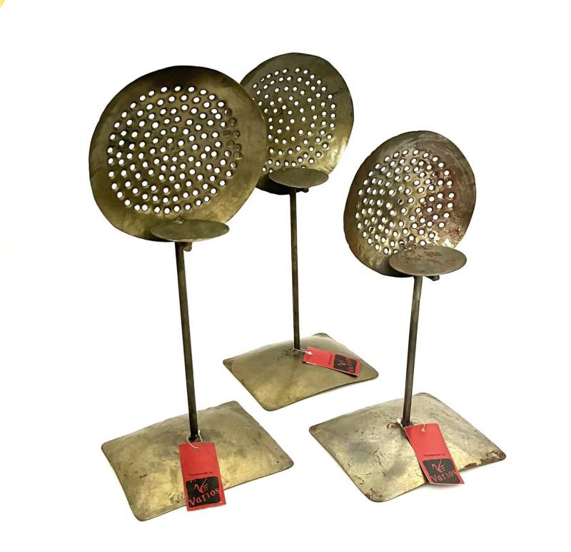 VARIOS Teelichthalter Teelichthalter Goldfarben Antik Vintage Industrie Stil 3er Set 40 cm (3 St), Vintage Stil von VARIOS