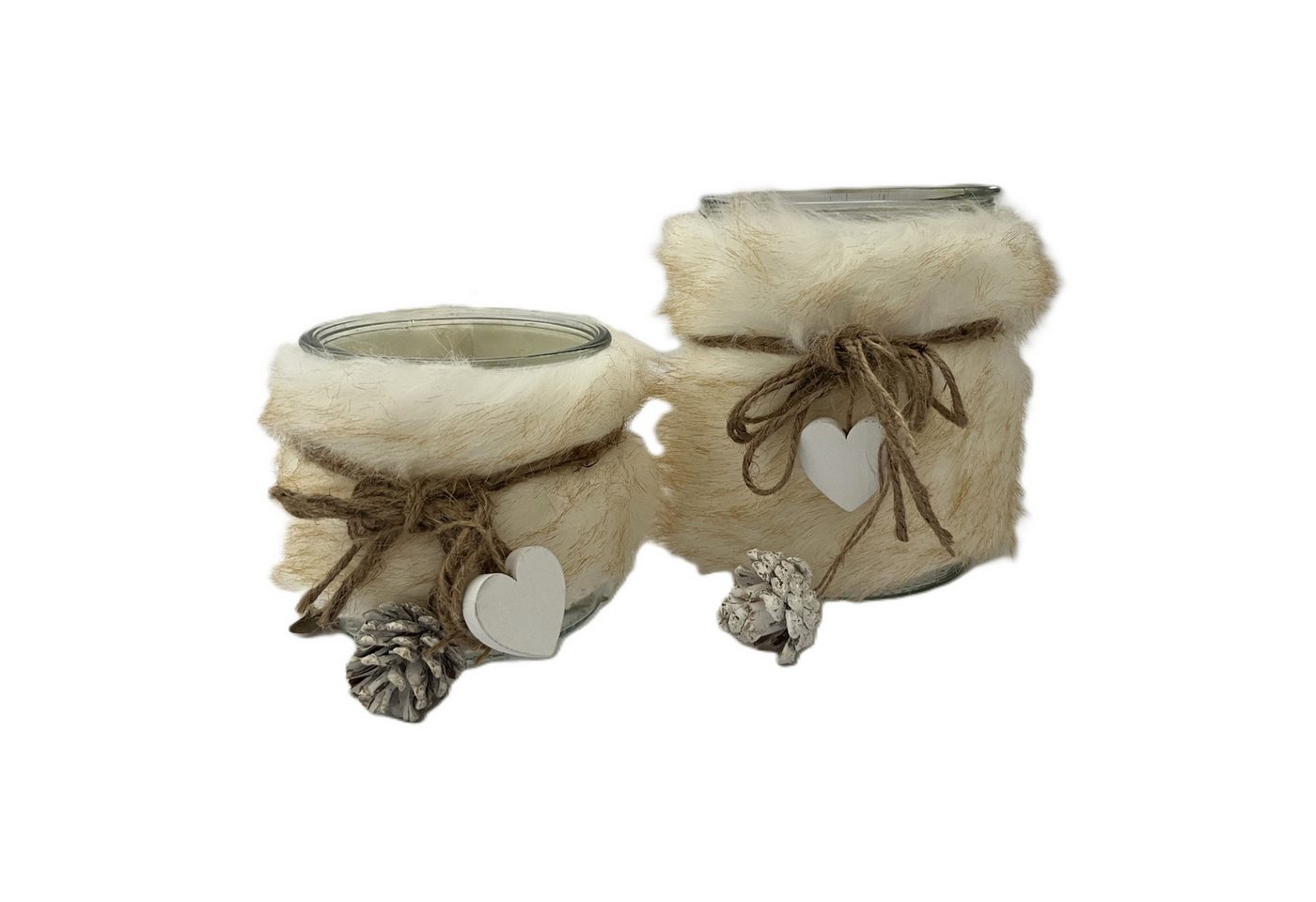 VARIOS Teelichthalter Windlicht Fell Herzen 2er Set Weihnachten 17 cm von VARIOS