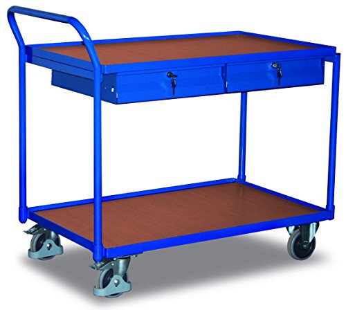 Tischwagen mit 2 Ladeflächen und 2 Schubladen RAL5010 Enzianblau Bürowagen von VARIOfit