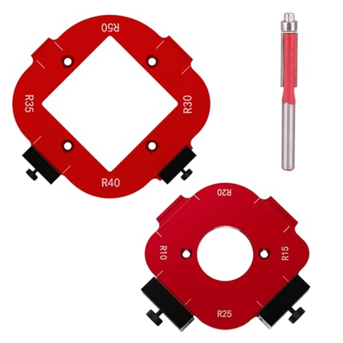 VARKAGE 2 Stück Eckradius-Frässchablonen R10-R50 für Oberfräse, Robust und Einfach zu Bedienen, Oberfräse Schablone, 4 in 1 Radius Schnellvorrichtung für Holzbearbeitung Diy von VARKAGE