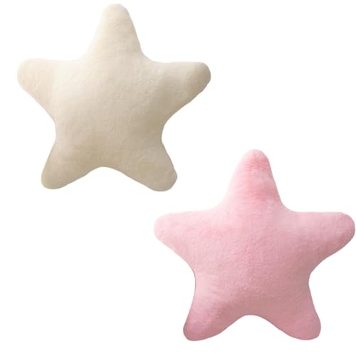 VARKAGE 2 Stück Kissen Stern Plüschkissen, Weiche Flauschige Sternform Zierkissen Sofakissen, Plüsch Kissen Dekokissen für Kinderzimmer Schlafzimmer Deko (Rosa, Weiß,18 cm) von VARKAGE