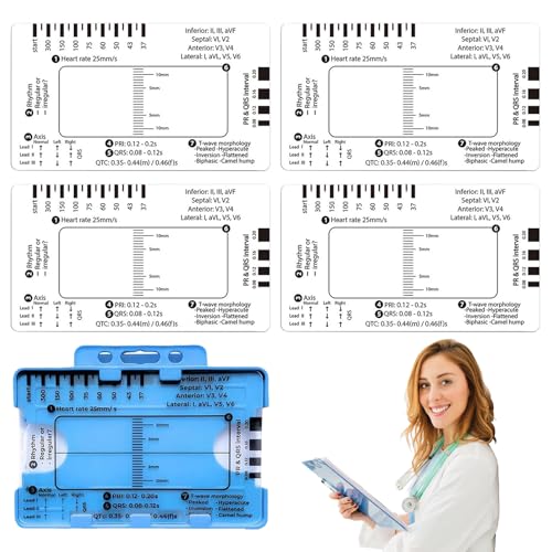 VARKAGE 4 Pcs ECG 7 Step Ruler, ECG/EKG 7 Step Ruler Card for ECG/EKG Interpretation, Portable Pocket ECG EKG Card Ruler ECG Reference Guide with Protect Sheath, ECG/EKG Assessment Tool von VARKAGE