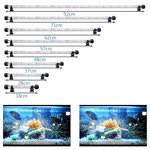 VARMHUS 18-112cm LED Aquarium-Licht Unterwasser BeleuchtungAufsatzleuchte Abdeckung Wasserdicht Lampe Stecker EU für Fisch Tank mit Fernbedienung RGB Farbwechsel (1.8 * 92cm, Weiß & Blau) von VARMHUS