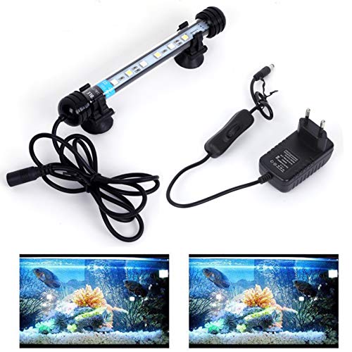 VARMHUS 18-92cm LED Aquarium-Licht Unterwasser BeleuchtungAufsatzleuchte IP68 Abdeckung Wasserdicht LED Lampe Stecker EU für Fisch Tank mit Fernbedienung RGB Farbwechsel (1.8 * 18cm, Weiß & Blau) von VARMHUS