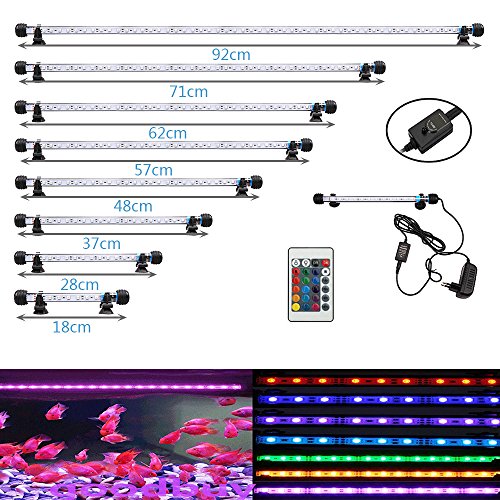 VARMHUS 18-92cm LED Aquarium-Licht Unterwasser BeleuchtungAufsatzleuchte IP68 Abdeckung Wasserdicht LED Lampe Stecker EU für Fisch Tank mit Fernbedienung RGB Farbwechsel (1.8 * 37cm, RGB) von VARMHUS