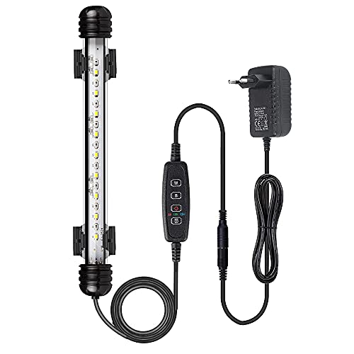 VARMHUS 18-92cm LED Aquarium-Licht Unterwasser BeleuchtungAufsatzleuchte IP68 Abdeckung Wasserdicht LED Lampe Stecker EU für Fisch Tank mit Fernbedienung RGB Farbwechsel (Weiß & Blau, 18cm) von VARMHUS