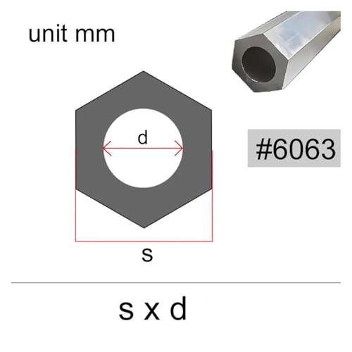 6063 T5 Äußerer Sechseck-Innenkreis Aluminiumrohr Sechseckige Teleskophülse aus Aluminiumlegierung Hohlrohr Gegenüberliegende Seite 10 11 12 mm(10CM_12X6.5MM) von VARNOK