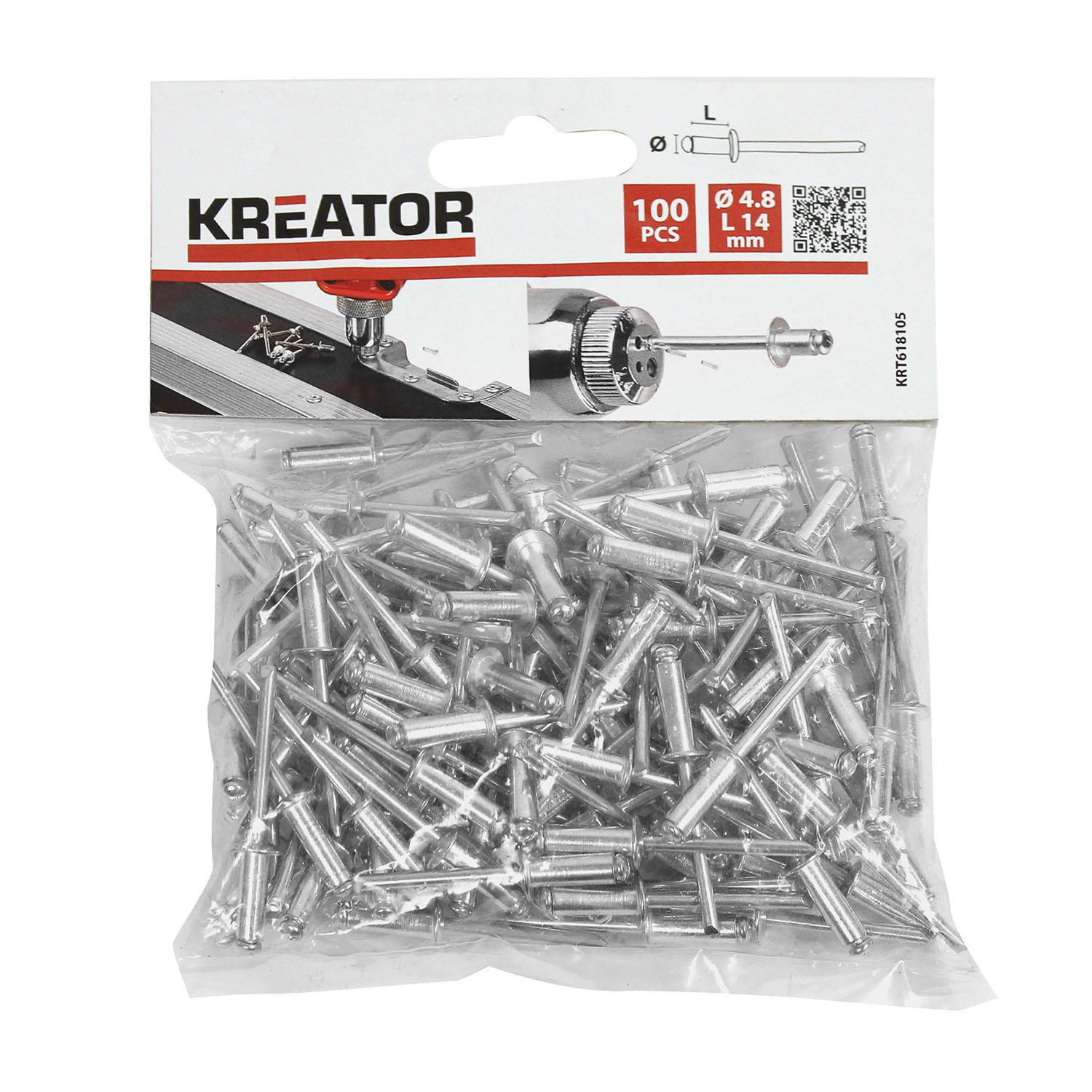 Kreator 100 Stück Blindnieten Popnieten Stahlnieten Nieten ø 4,8 x L 14 mm von VARO