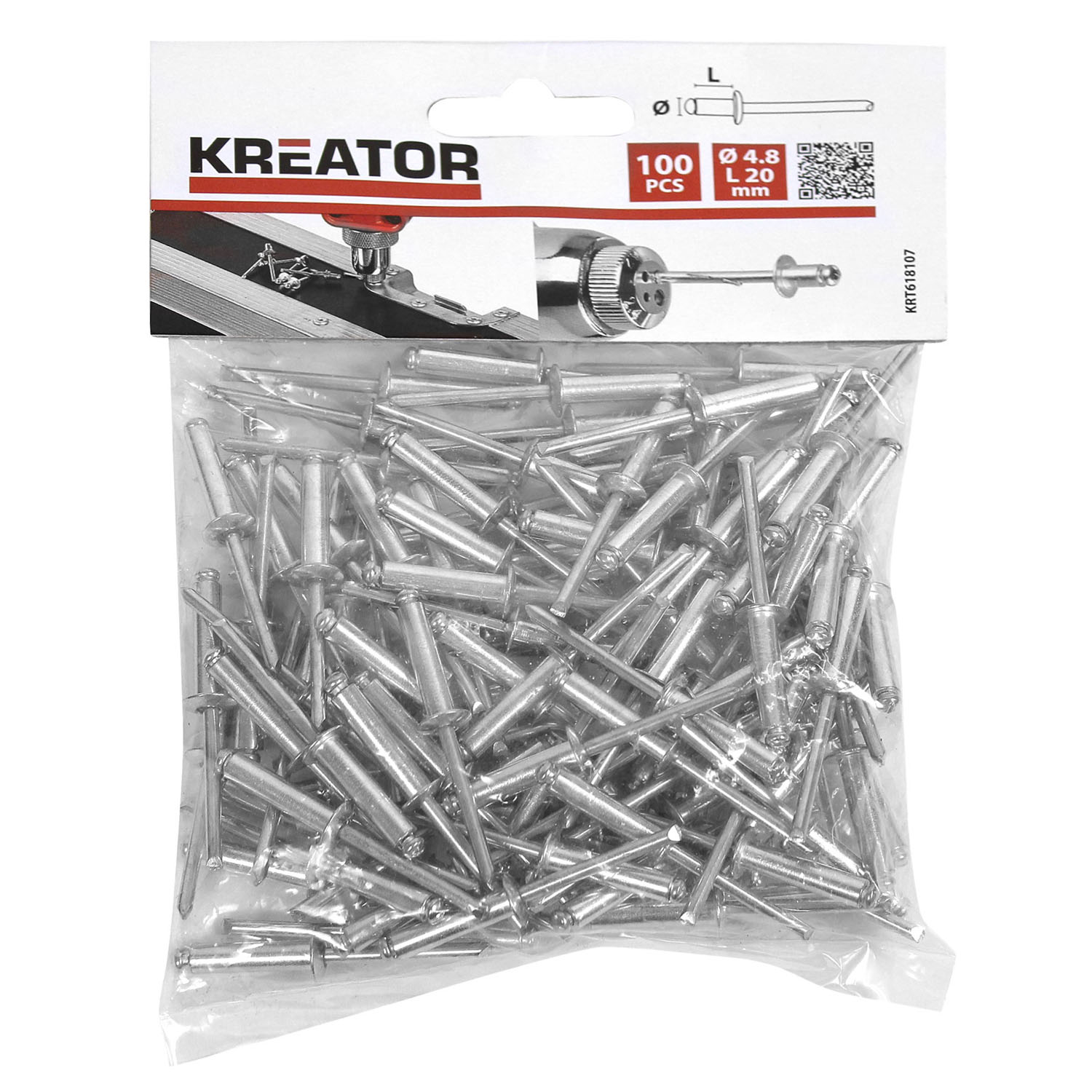 Kreator Blindnieten Stahl 100 Stück Nieten Stahlnieten Popnieten ø 4,8 x L 20 mm von VARO