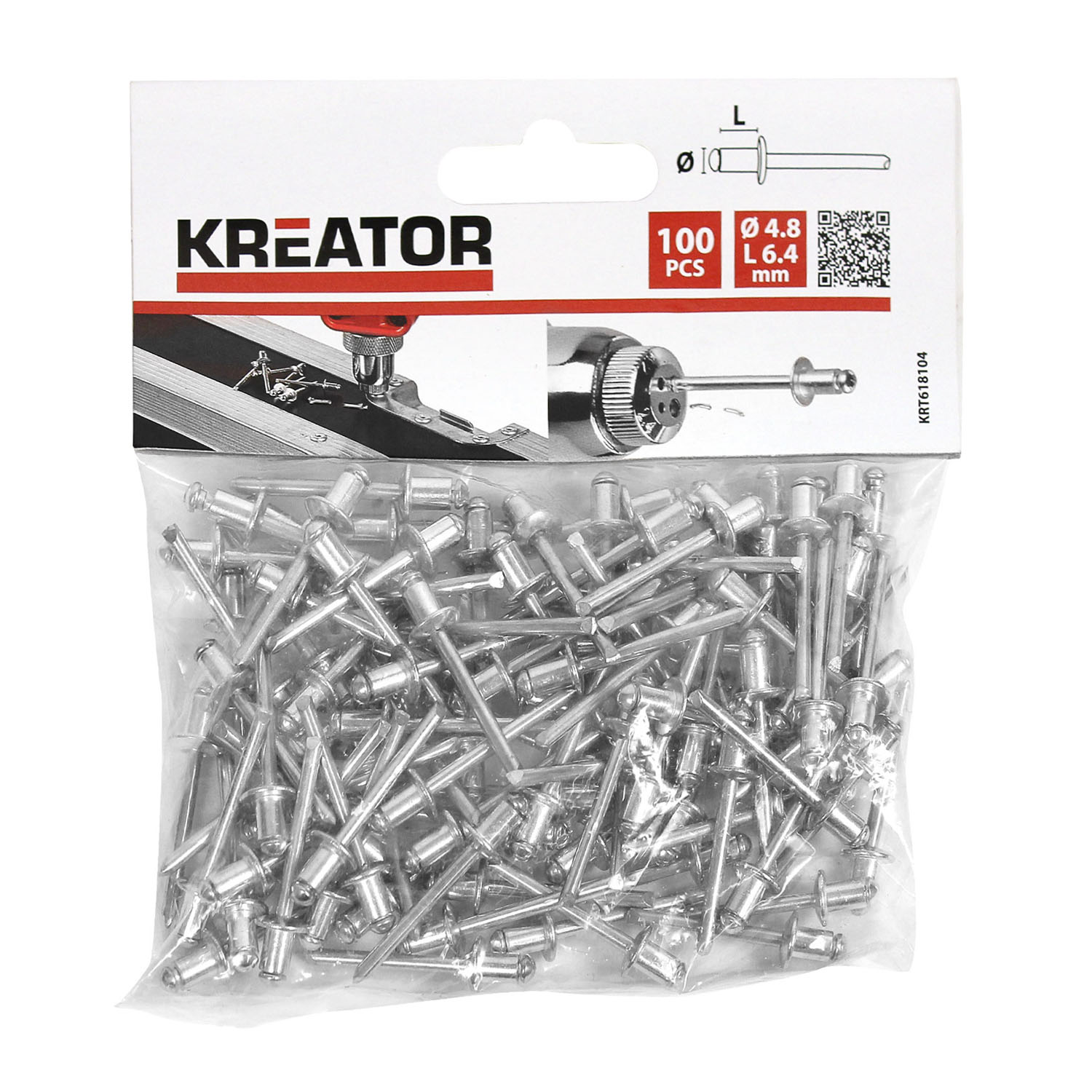 KREATOR 100 Stück Nieten Stahlnieten Popnieten Blindnieten ø 4,8 x L 6,4 mm von VARO