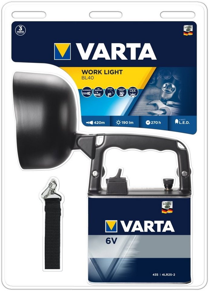 VARTA LED Taschenlampe Taschenlampe LED Work Light BL40 inkl. 435 Batterie 18660 von VARTA