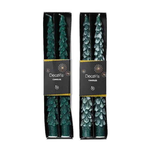 Spitzkerzen ca. 25cm 2er Set mit Glitzer oder Schnee sortiert Wachs Weihnachtskerzen Tannenbaum grün // Kaemingk 215559 Wachskerze Green Tree Wachs, 26 cm, 2 Stück von VARZI