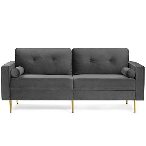 VASAGLE 3-Sitzer Sofa, Couch für Wohnzimmer, Bezug aus Samt, für Wohnungen, kleinen Raum, Holzgestell, Metallbeine, einfacher Aufbau, modernes Design, 183 x 78 x 88 cm, grau LCS001G01 von VASAGLE
