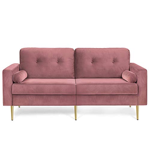 VASAGLE LCS001P01 3 Seater Sofa Living Room Velvet Cover for Flats Small Spaces Wooden Frame Metal Legs Easy Assembly Modern Design 190 x 82 x 84 cm Pink von VASAGLE