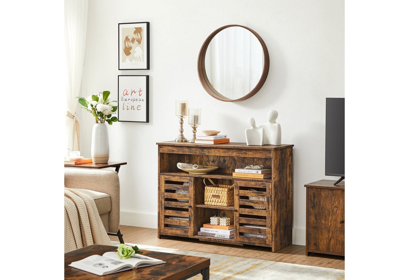 VASAGLE Sideboard, Beistellschrank, Küchenschrank mit Ablagen, vintagebraun von VASAGLE