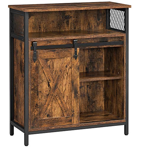 VASAGLE Aufbewahrungsmöbel, Sideboard, mit Schiebetür, offenes Fach, verstellbares Regal, industrieller Stil, für Eingang, Wohnzimmer, Küche, Büro, rustikales Braun und Schwarz LSC089B01 von VASAGLE