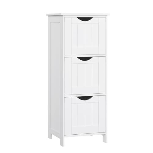 VASAGLE Badezimmerschrank, Badschrank, Beistellschrank mit 3 Schubladen, 30 x 32 x 81 cm, für Badezimmer, Wohnzimmer, Esszimmer, Küche, modern, mattweiß BBC50WT von VASAGLE