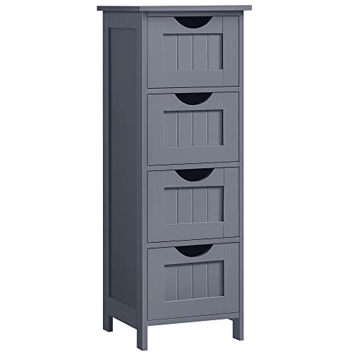 VASAGLE Badezimmerschrank, Badschrank, Beistellschrank mit 4 Schubladen, 30 x 30 x 82 cm, für Badezimmer, Wohnzimmer, Esszimmer, Küche, modern, grau LHC040G01 von VASAGLE