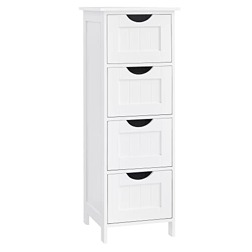 VASAGLE Badezimmerschrank, Badschrank, Beistellschrank mit 4 Schubladen, 30 x 30 x 82 cm, für Badezimmer, Wohnzimmer, Esszimmer, Küche, modern, weiß LHC40W von VASAGLE