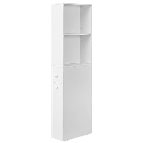 VASAGLE Badezimmschrank hoch, Hochschrank, Badschrank schmal, freistehend, mit Schubladen und höhenverstellbarer Ablage, für kleine Räume, modern, klassikweiß BBK567T14 von VASAGLE