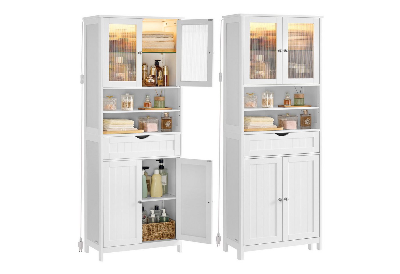 VASAGLE Badkommode Badezimmerschrank Badschrank Aufbewahrungsschrank, (ohne/mit LED-Beleuchtung), mit verstellbaren Ablagen, Schublade, offenen Fächern von VASAGLE