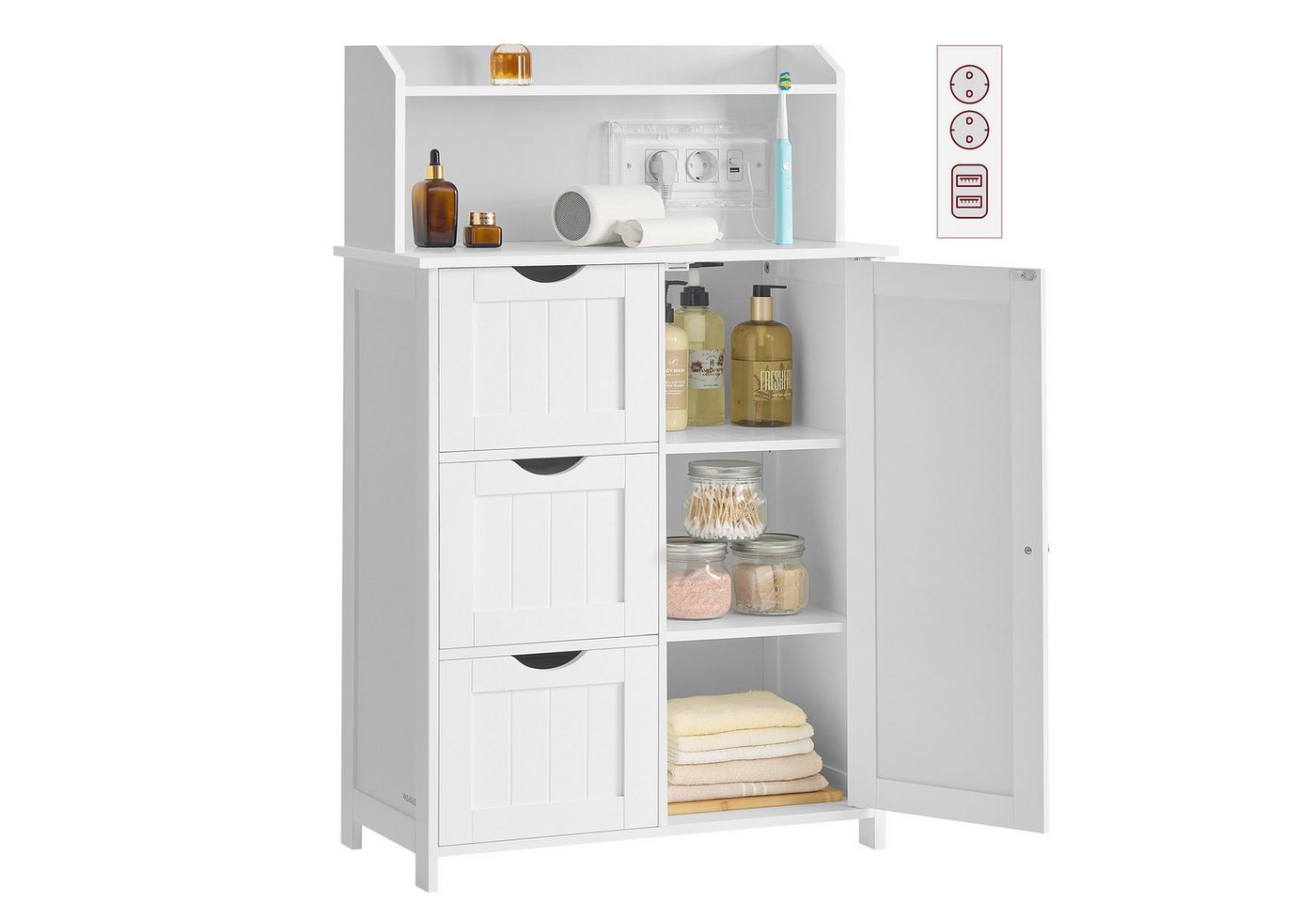 VASAGLE Badkommode Badezimmerschrank Badschrank Toilettenschrank, mit Tür, Steckdosenleiste, Schubladen VASAGLE Badkommode Badezimmerschrank Badschrank Toilettenschrank, mit Tür, Steckdosenleiste, Schubladen von VASAGLE