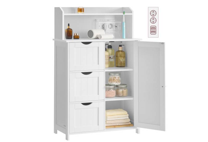 VASAGLE Badkommode Badezimmerschrank Badschrank Toilettenschrank, mit Tür, Steckdosenleiste, Schubladen von VASAGLE