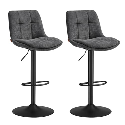 VASAGLE Barhocker 2er Set, Barstühle höhenverstellbar, drehbare Küchenhocker, mit Rückenlehne und Fußstütze, Esszimmer, Theke, Stahl, schiefergrau LJB195G02 von VASAGLE