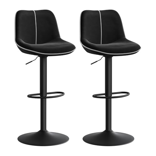 VASAGLE Barhocker 2er Set, Barstühle höhenverstellbar, drehbare Küchenhocker, mit ergonomischer Rückenlehne, Samt, für Kücheninsel, Hausbar, modern, tintenschwarz LJB188B01 VASAGLE Barhocker 2er Set, Barstühle höhenverstellbar, drehbare Küchenhocker, mit ergonomischer Rückenlehne, Samt, für Kücheninsel, Hausbar, modern, tintenschwarz LJB188B01 von VASAGLE