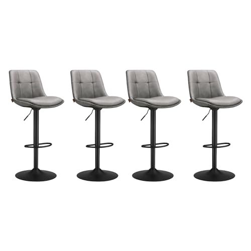 VASAGLE Barhocker 4er Set, Barstühle höhenverstellbar, drehbare Küchenhocker, gesteppter PU-Bezug, mit Rückenlehne und Fußstütze, Esszimmer, Theke, Stahl, Taubengrau LJB295G01 von VASAGLE
