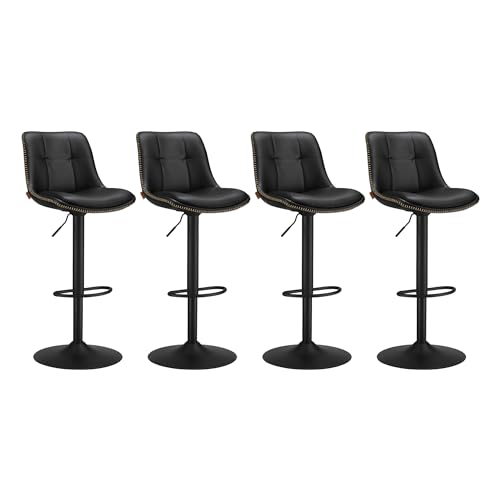 VASAGLE Barhocker 4er Set, Barstühle höhenverstellbar, drehbare Küchenhocker, gesteppter PU-Bezug, mit Rückenlehne und Fußstütze, Esszimmer, Theke, Stahl, tintenschwarz LJB295B01 von VASAGLE