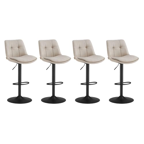 VASAGLE Barhocker 4er Set, Barstühle höhenverstellbar, drehbare Küchenhocker, mit Rückenlehne und Fußstütze, Esszimmer, Theke, Stahl, cremeweiß LJB495W02 von VASAGLE