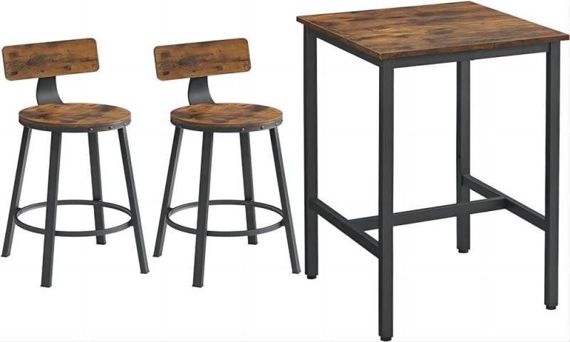 VASAGLE Bartisch, Bartisch mit 2 Barhockern Set, Metallgestell, einfache Montage von VASAGLE