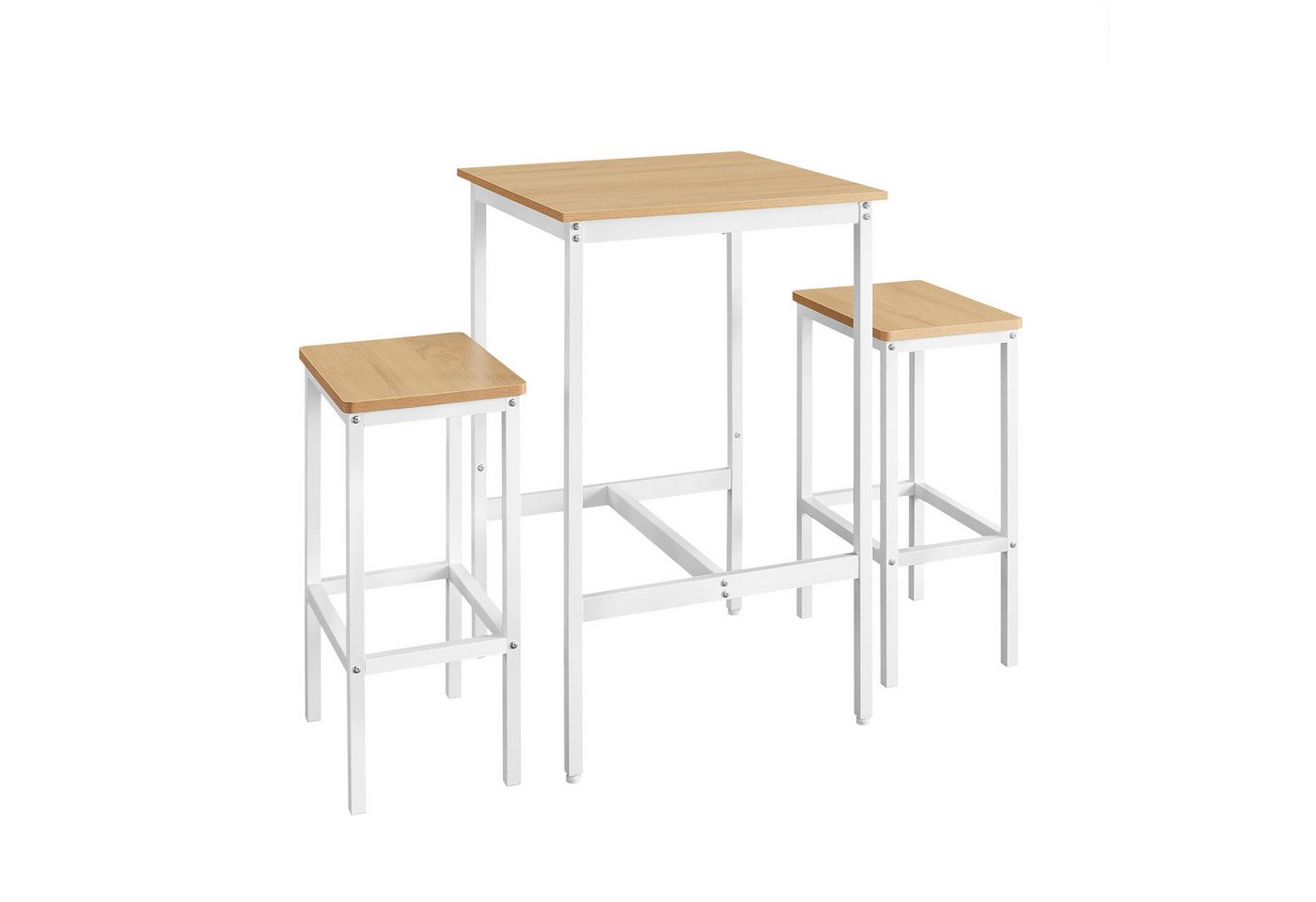 VASAGLE Bartisch Bartisch-Set, Esstisch(60 x 60 x 90 cm) mit 2 Barhochern von VASAGLE