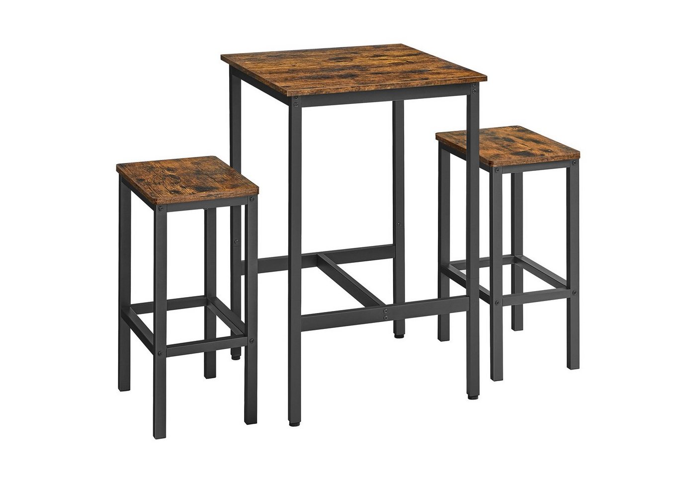 VASAGLE Bartisch Bartisch-Set, Esstisch(60 x 60 x 90 cm) mit 2 Barhochern von VASAGLE