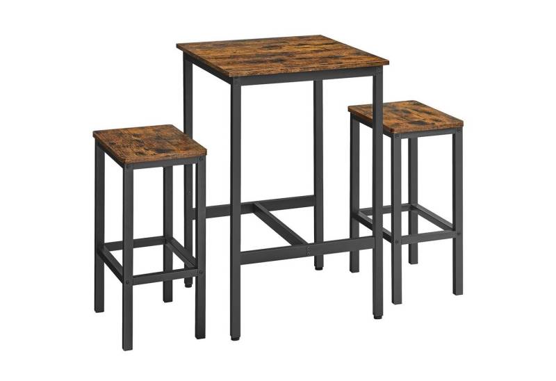 VASAGLE Bartisch Bartisch-Set, Esstisch(60 x 60 x 90 cm) mit 2 Barhochern von VASAGLE